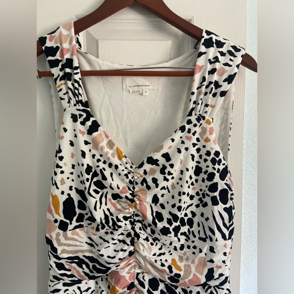 NWOT Anthropologie Ramona Dress Size M Ruched Jersey Stretchy White Animal Print - Picture 6 of 13